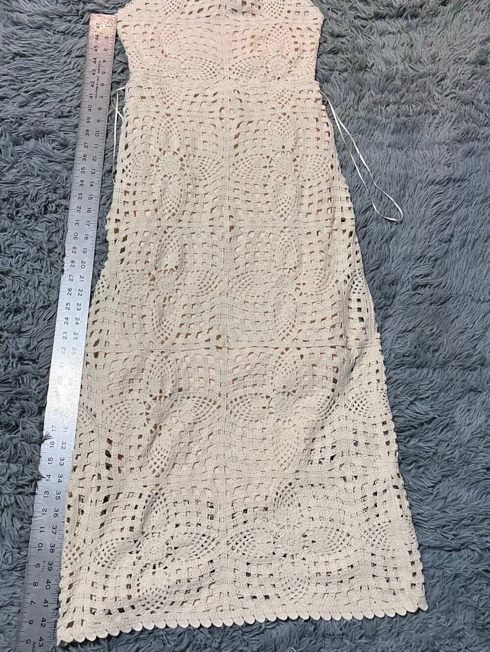 NEW House of Harlow 1960 Cream Beige Crochet Halter Maxi Dress Women Medium NWT - Picture 7 of 8